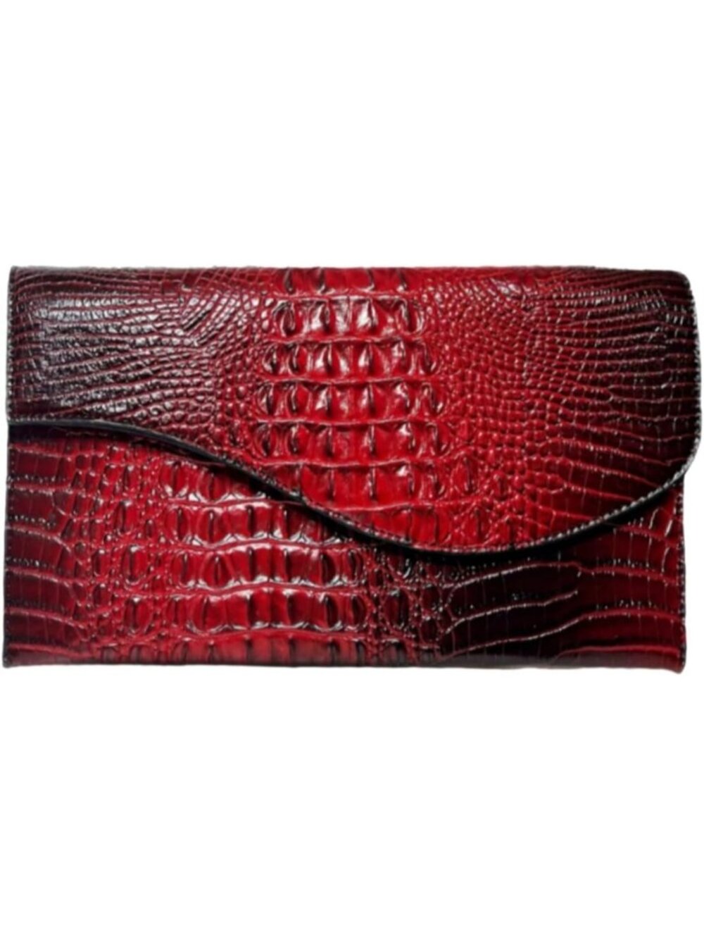 Women's Red Vegan Leather Crocodile Clutch Purse Evening Crossbody Bags